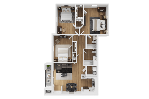 Floor plan for 3 beds, 2 baths, 1247 sqft